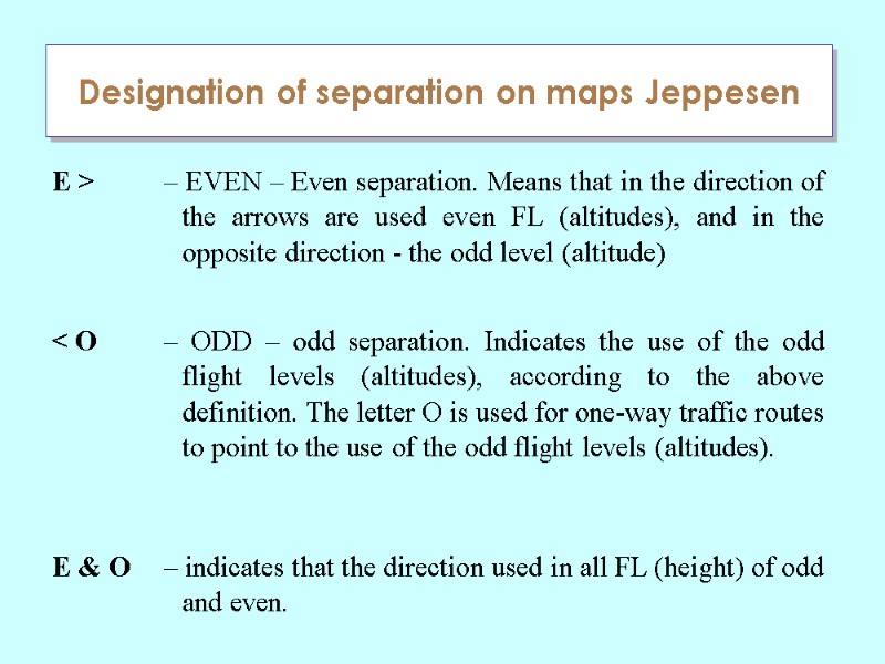 Designation of separation on maps Jeppesen